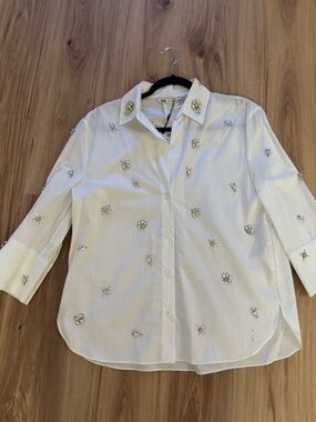 Zara Jewel Embellished Button-Up Blouse NWT